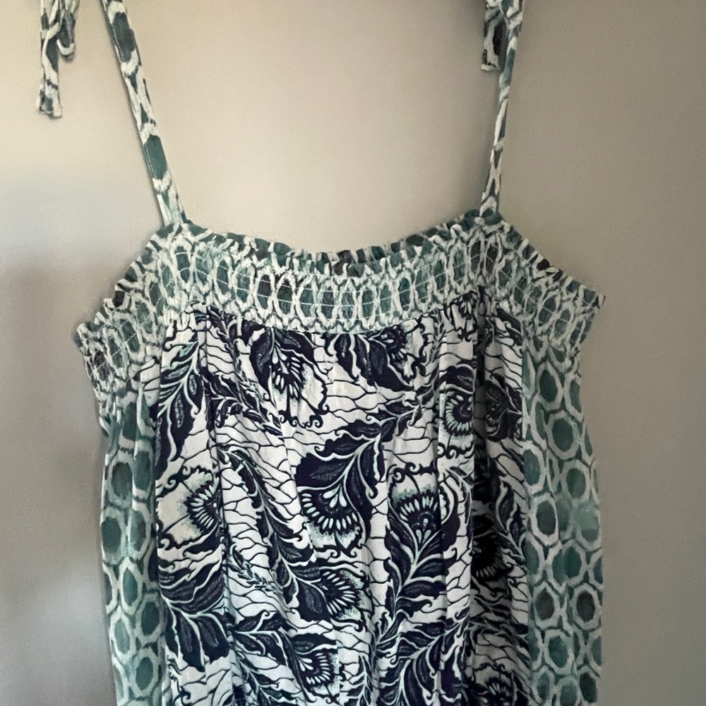 Ann Taylor Loft Beach Teal and White romper with straps - Picture 2 of 3